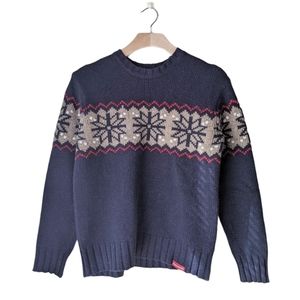 Abercrombie Navy Blue Fair Isle Wool Crewneck Sweater